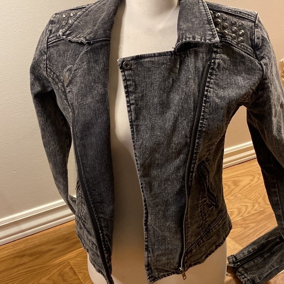Vintage Ardene Black Jean Jacket Stud Embellished Full Zip (Size Medium) Women’s - Picture 7 of 14